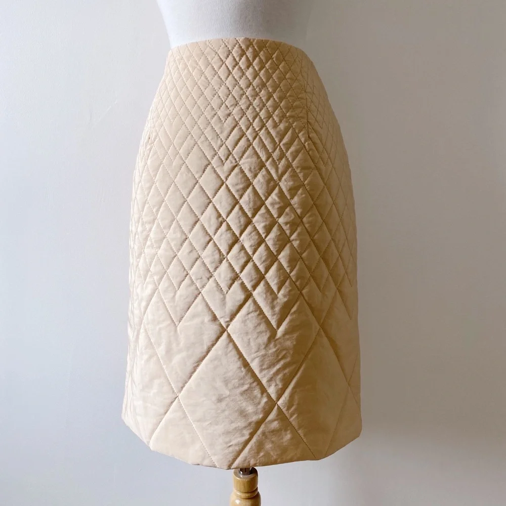 Postcard Tan Puffer Pencil Skirt with Back Zipper size M/8 RARE - Picture 4 of 10